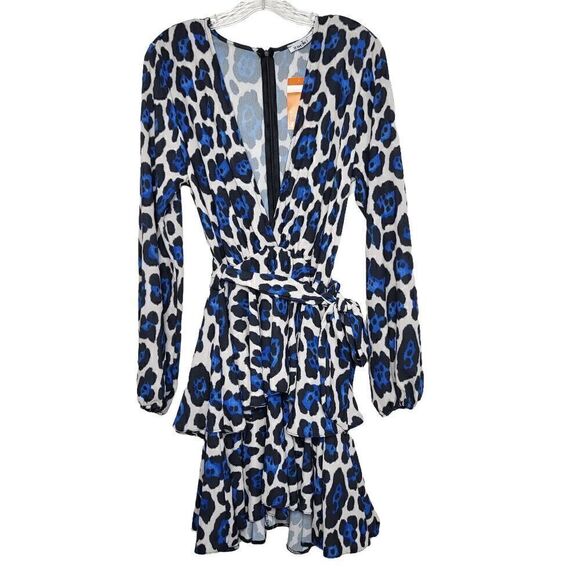 ASOS John Zack Long Sleeve Wrap Tie Waist Dress in Leopard Size 8 - Picture 5 of 15
